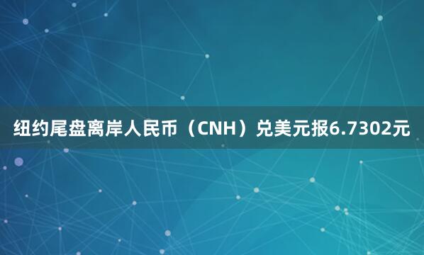 纽约尾盘离岸人民币（CNH）兑美元报6.7302元
