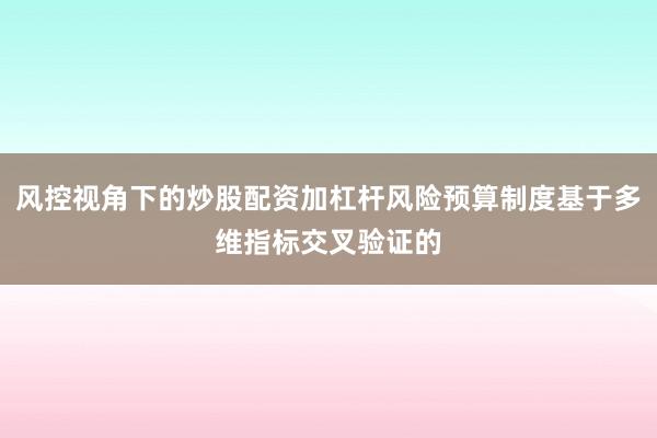 风控视角下的炒股配资加杠杆风险预算制度基于多维指标交叉验证的