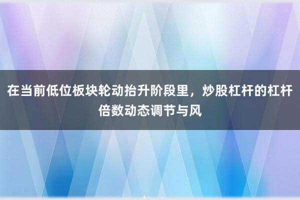 在当前低位板块轮动抬升阶段里，炒股杠杆的杠杆倍数动态调节与风