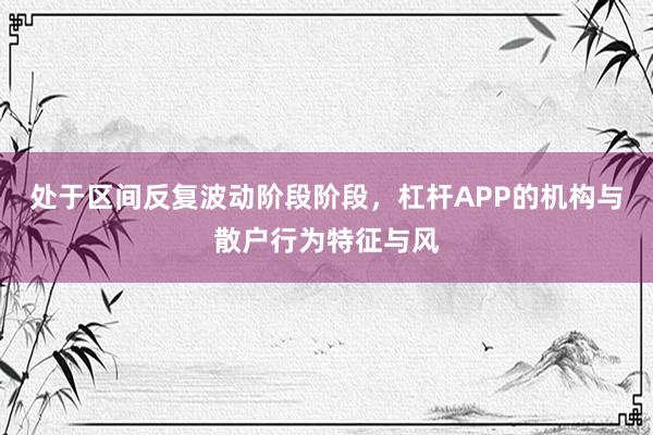 处于区间反复波动阶段阶段，杠杆APP的机构与散户行为特征与风