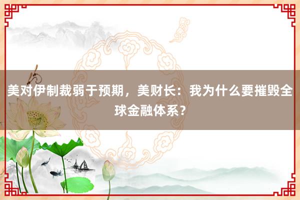 美对伊制裁弱于预期，美财长：我为什么要摧毁全球金融体系？