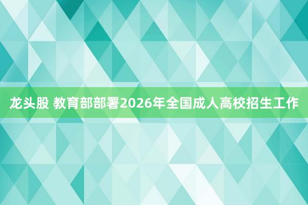 龙头股 教育部部署2026年全国成人高校招生工作