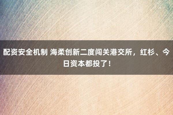 配资安全机制 海柔创新二度闯关港交所，红杉、今日资本都投了！